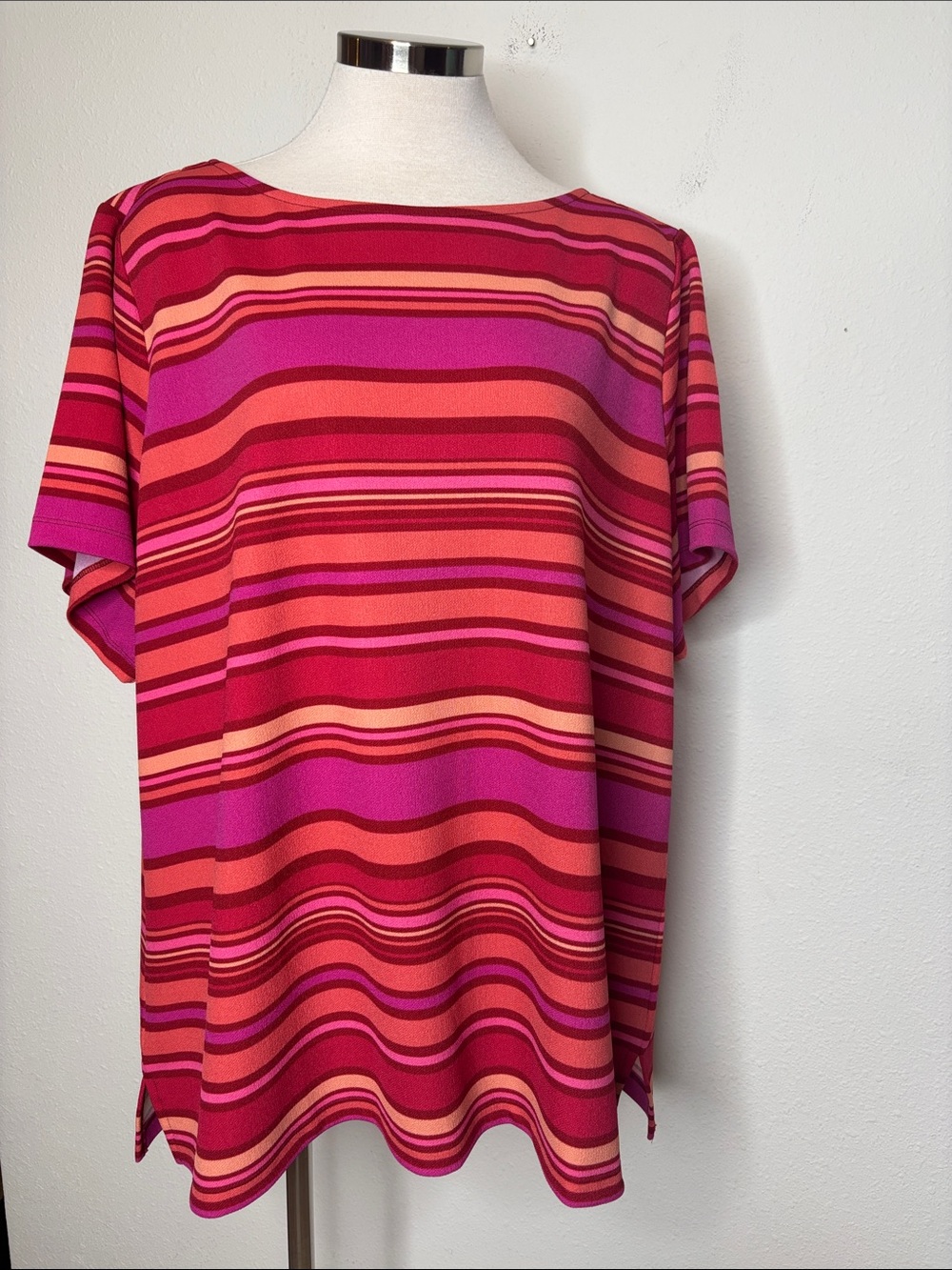 Isaac Mizrahi Striped Pink & Red Short Sleeve Top